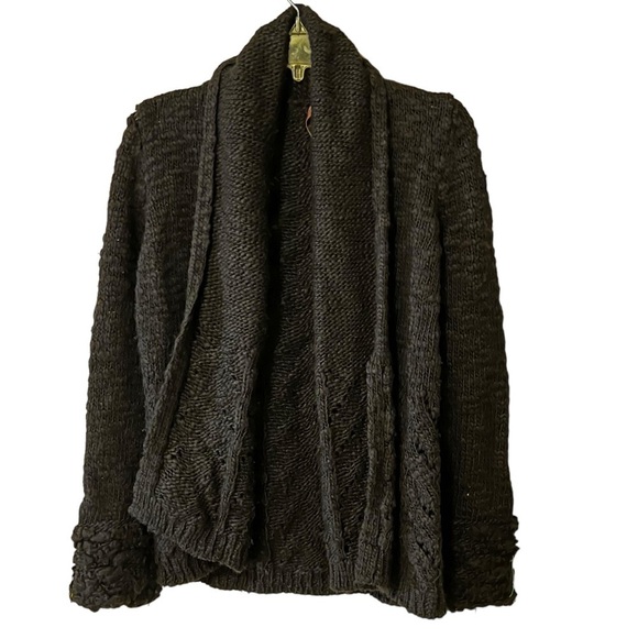 Calypso St Barth Wool & Silk Chunky Knit Blend Open Front Cardigan Sweater Black - Picture 2 of 12